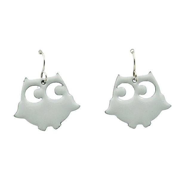 Enamel Owl Earrings - Small White