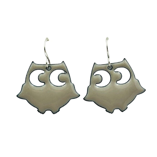 Enamel Owl Earrings - Small Taupe