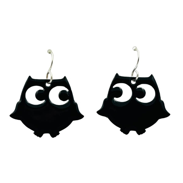 Enamel Owl Earrings - Small Black