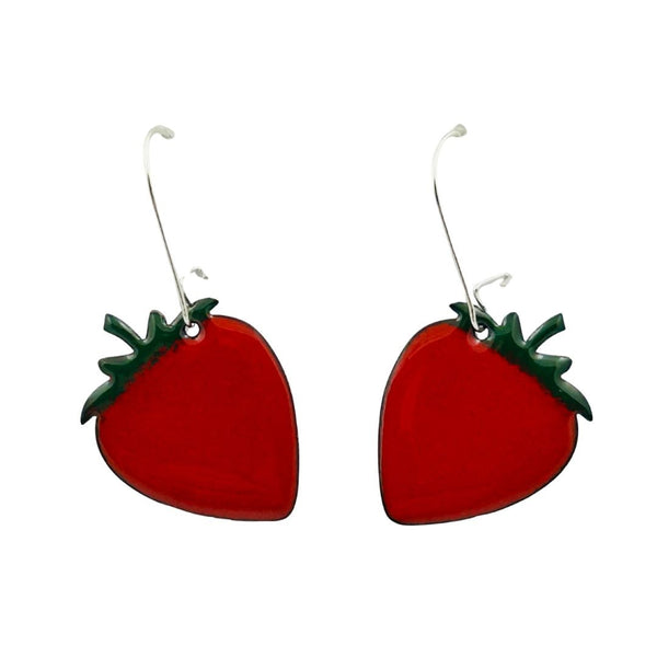 Enamel Strawberry Earrings - Red