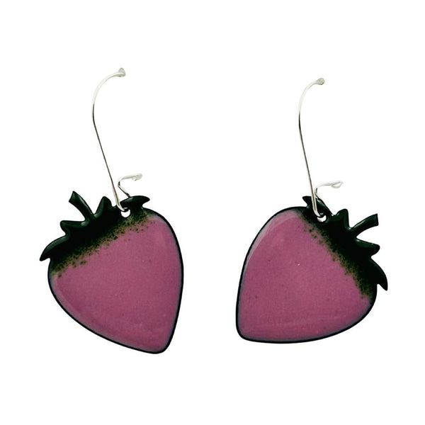Enamel Strawberry Earrings - Pink