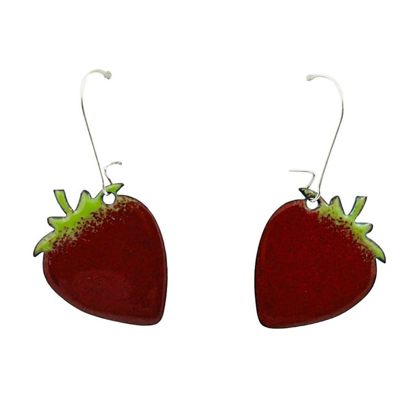 Enamel Strawberry Earrings - Dark Red