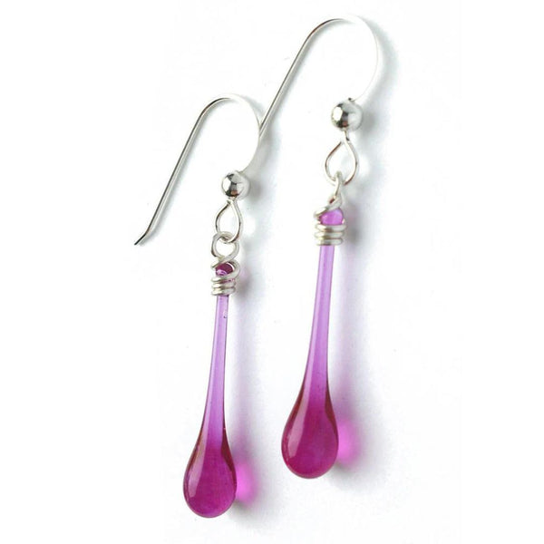 Solaris Glass Teardrop Earrings - Magenta