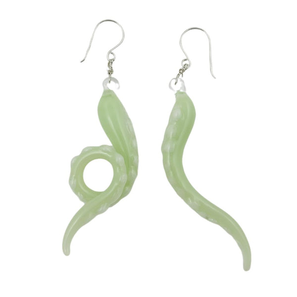 Glass Octopus Tentacle Earrings - Mint