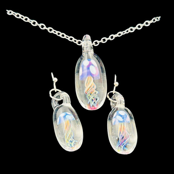 Pendant & Earring Set - Pink & White Jellyfish