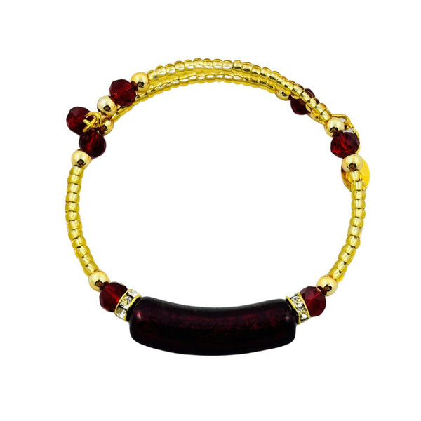 Glass Bead Gold Wire Bracelet - Red for Filth