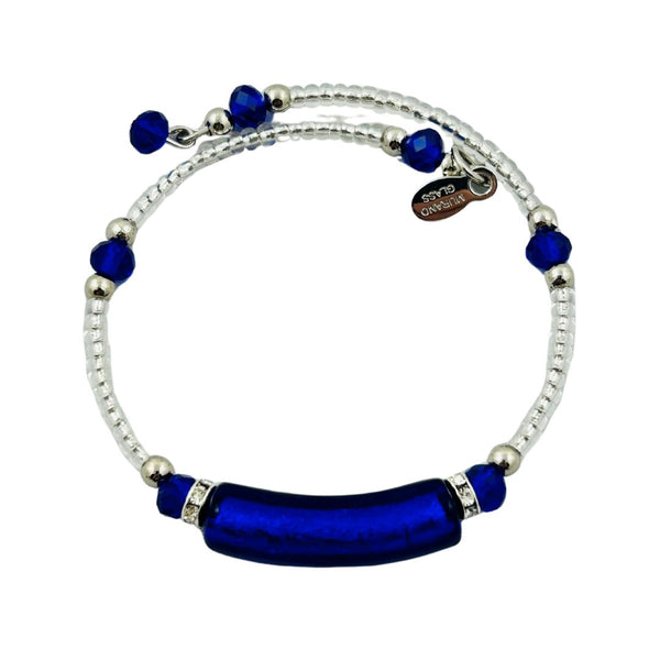 Glass Bead Silver Wire Bracelet - Sapphire Surf