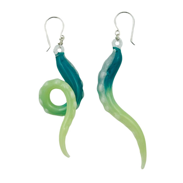 Glass Octopus Tentacle Earrings - Seafoam