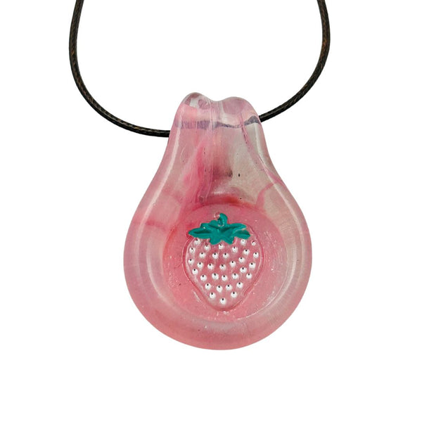 Pendant - Pink Strawberry w/ Green Stem