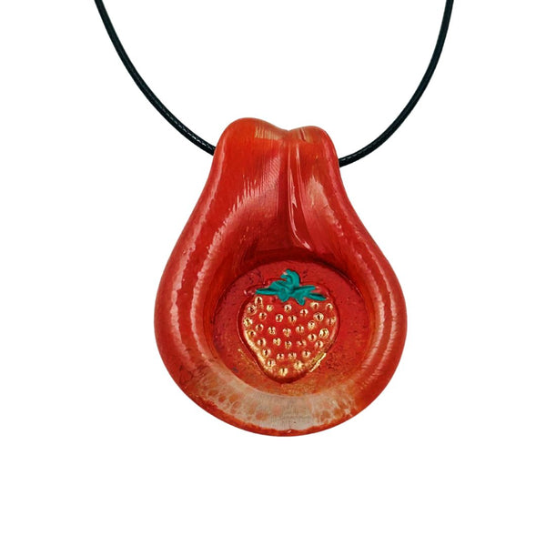 Pendant - Red Strawberry w/ Green Stem