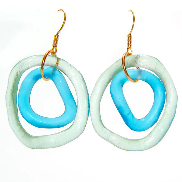 Small Wave Earrings - Antique Clear & Aqua