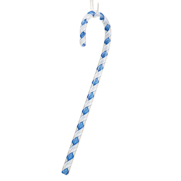 Glass Eye Candy Cane - Blue & White