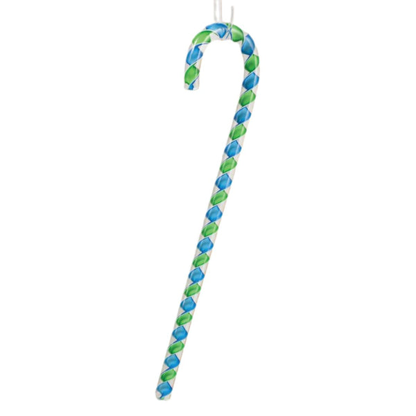 Glass Eye Candy Cane - Blue & Green