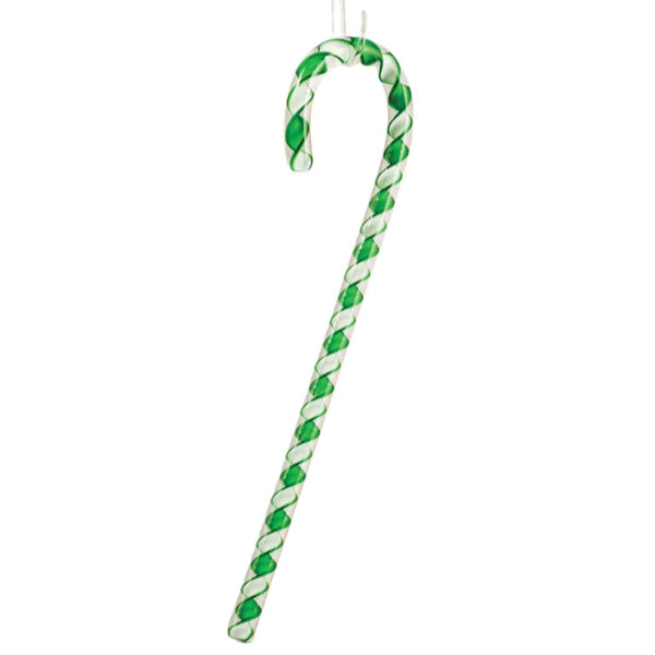 Glass Eye Candy Cane - Green & White