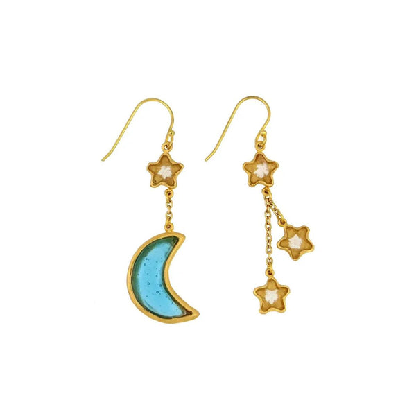 Moon & Star Wire Earrings - Multi