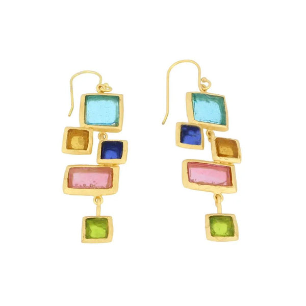 Mosaic Long Wire Earrings - Multi