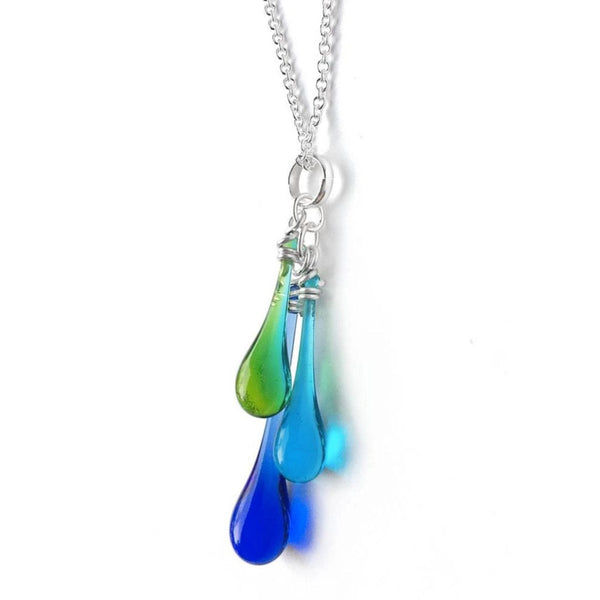 Trio Colorful Glass Teardrop Necklace - Rainforest