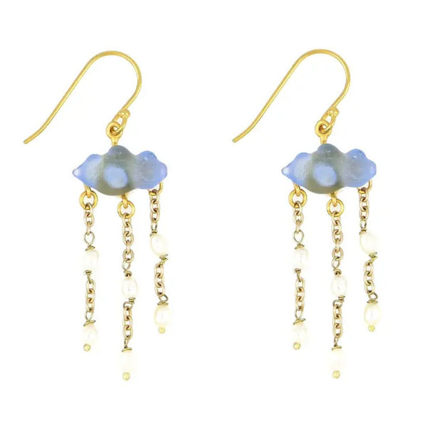 Cloud Wire Earrings with Pearls - Light Blue