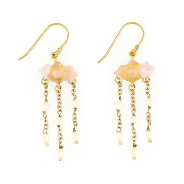 Cloud Wire Earrings with Pearls - Light Pink