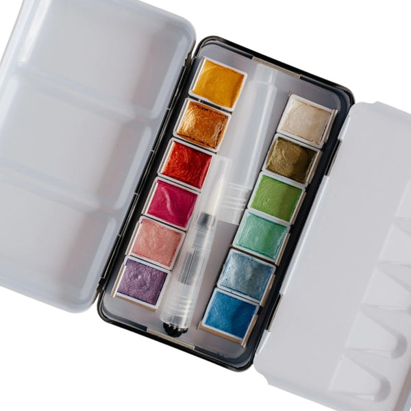 12 Color Metallic Watercolor Paint Palette