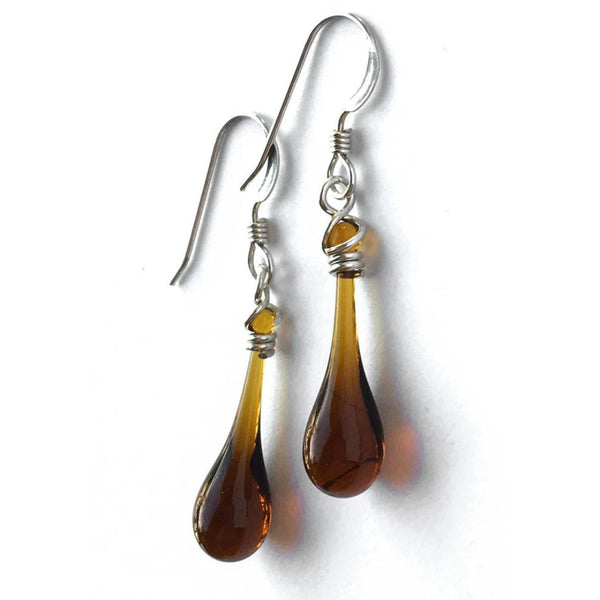 Solaris Glass Teardrop Earrings - Brown