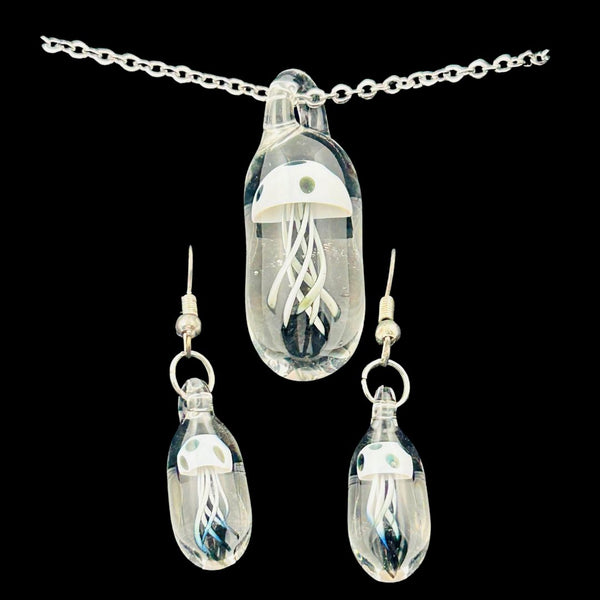 Pendant & Earring Set - Black & White Jellyfish