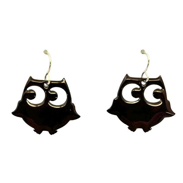Enamel Owl Earrings - Small Chocolate Brown