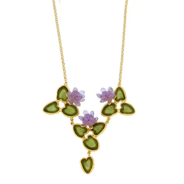 Water Lily 16" Adj. Statement Necklace - Lavender