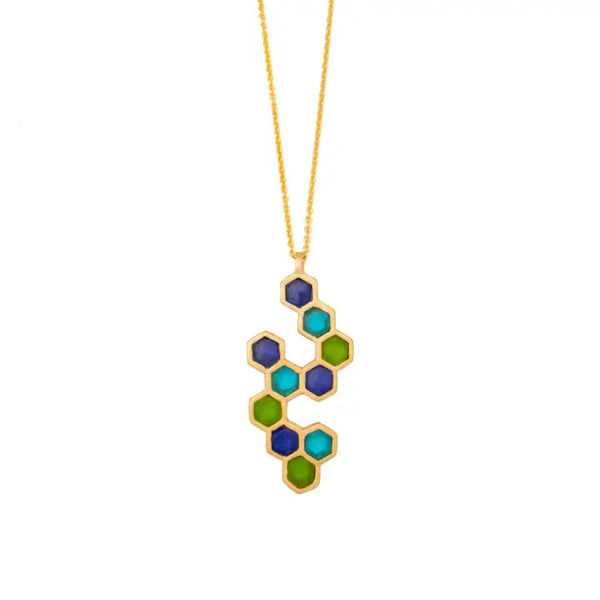 Honeycomb 16" Adj. Pendant - Cobalt, Green, Turquoise