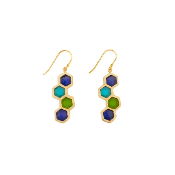 Honeycomb Wire Earrings - Cobalt, Green, Turquoise