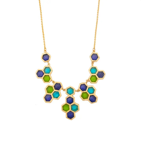 Honeycomb 16" Adj. Necklace - Cobalt, Green, Turquoise