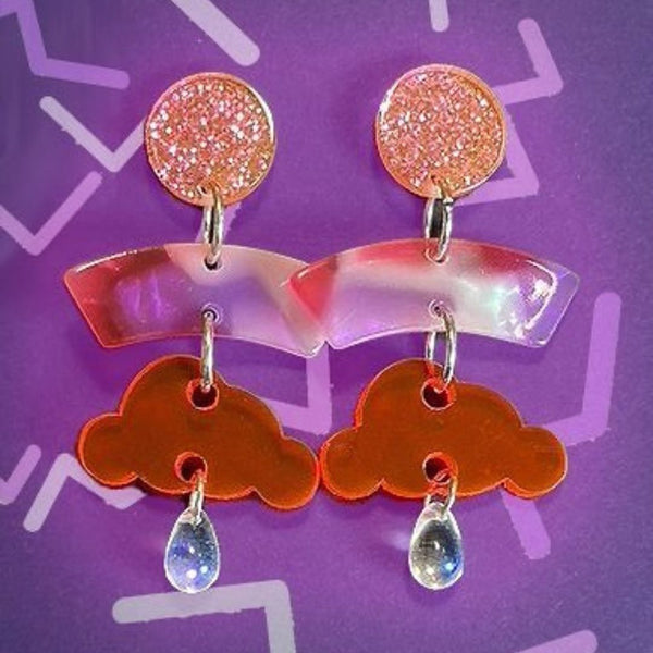 Raining Cloud Earrings - Pink Abstract