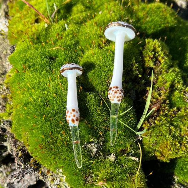 Mushroom Plant Spike Pair - White & Bronze
