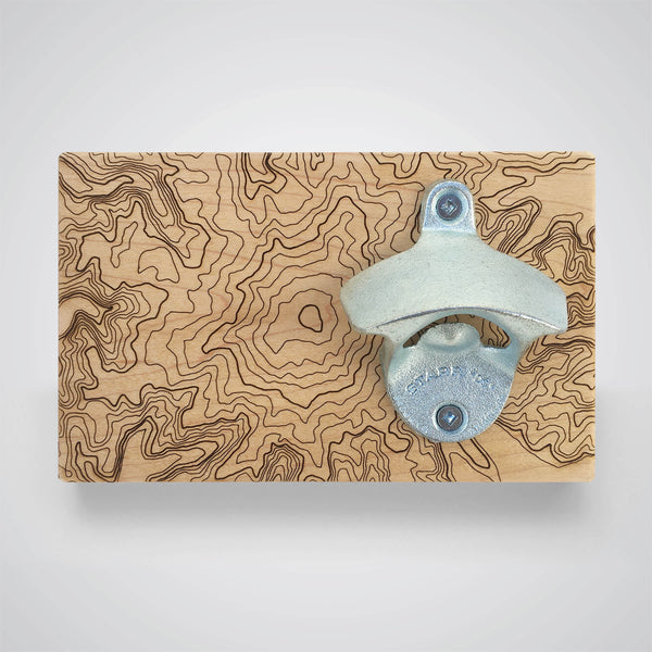 Mt. Rainier Topography Bottle Opener, Light Wood