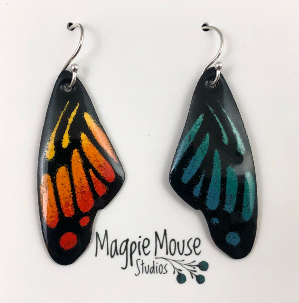 Orange & Blue Butterfly Wing Earrings