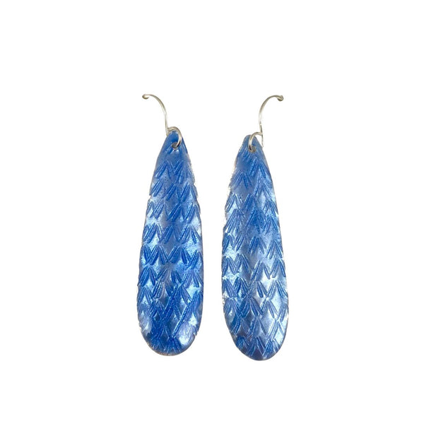Pattern Silver Enamel Earrings - Light Blue