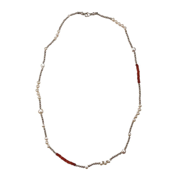Sterling Pearl Red Aventurine Necklace